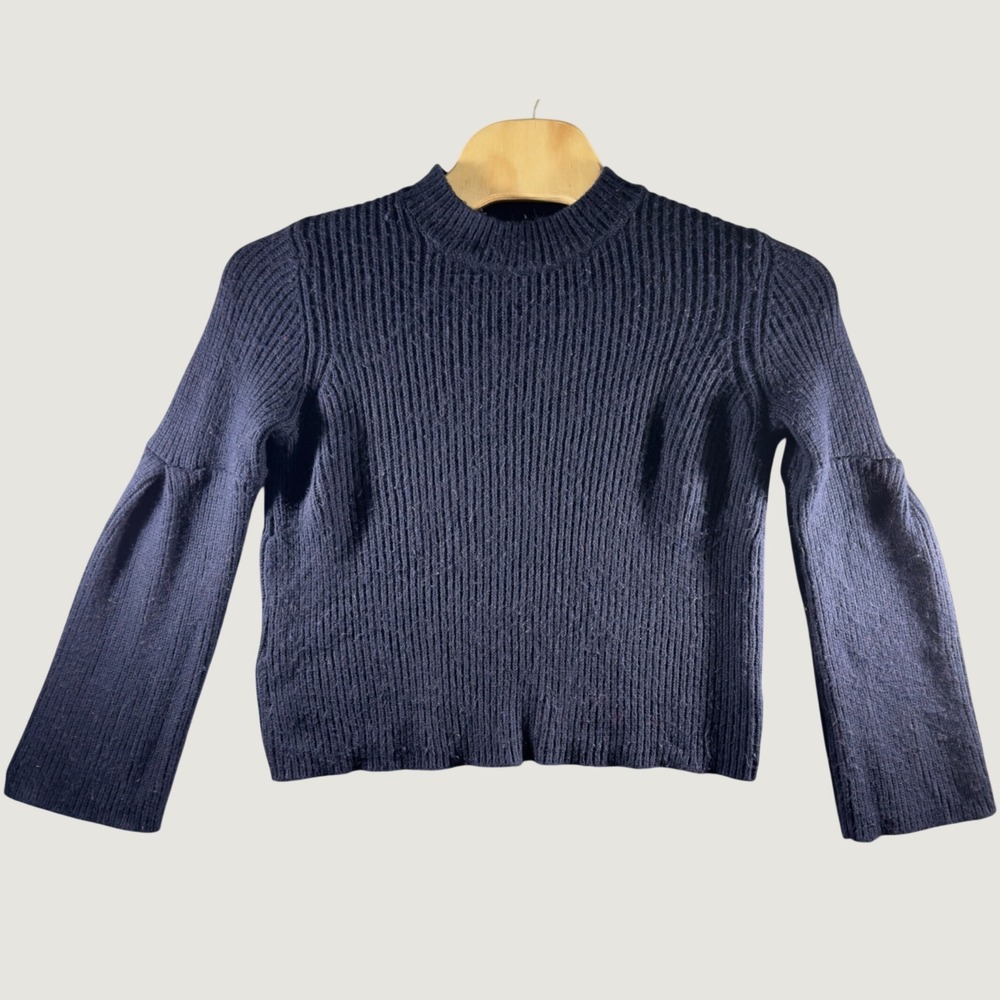 3197 | Boden Wool Alpaca Blend Ribbed Bell Sleeve Sweater Navy Women M